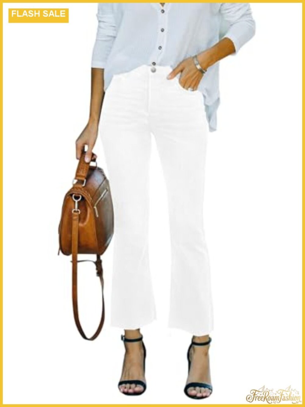 Flare Jeans for Women High Rise Stretch Denim Raw Hem Crop